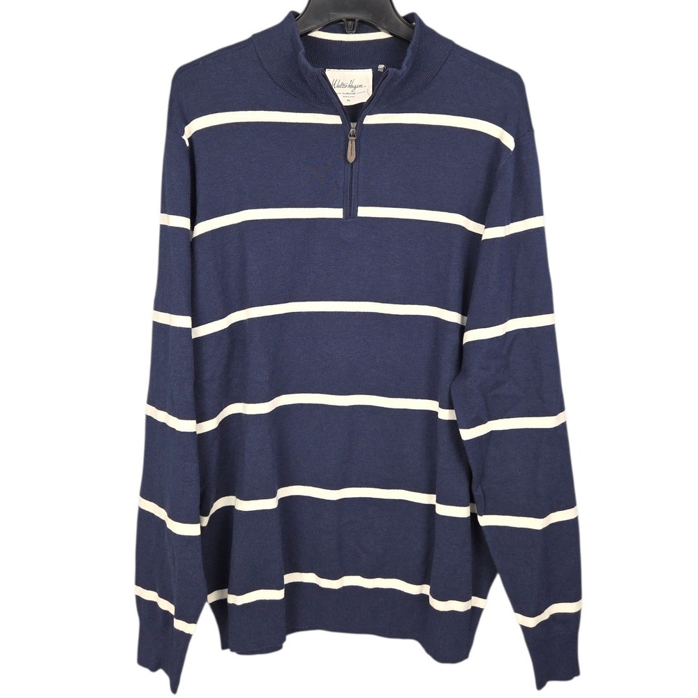 Walter Hagen 1/4 Zip Sweater Mens XL Navy Blue White Stripe Pullover‎ Golf NWOT - Picture 2 of 6